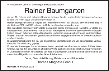 Traueranzeige von Rainer Baumgarten von Siegener Zeitung