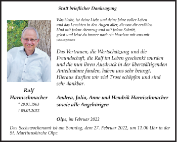 Traueranzeige von Ralf Harnischmacher von Siegener Zeitung