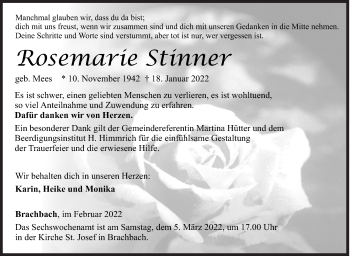 Traueranzeige von Rosemarie Stinner von Siegener Zeitung
