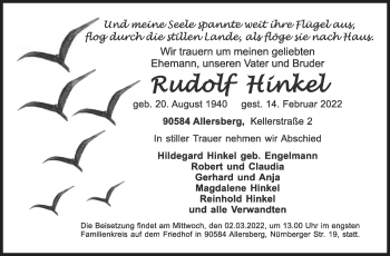 Traueranzeige von Rudolf Hinkel von Siegener Zeitung