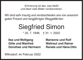 Traueranzeige von Siegfried Simon von Siegener Zeitung