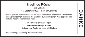 Traueranzeige von Sieglinde Röcher von Siegener Zeitung