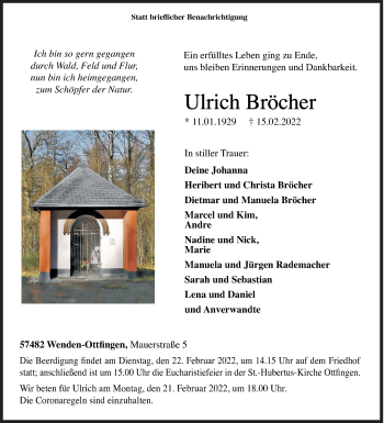 Traueranzeige von Ulrich Bröcher von Siegener Zeitung