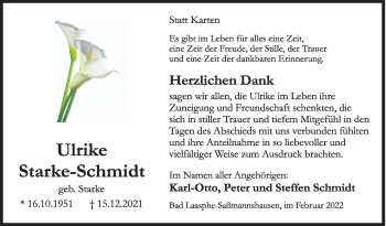 Traueranzeige von Ulrike Starke-Schmidt von Siegener Zeitung