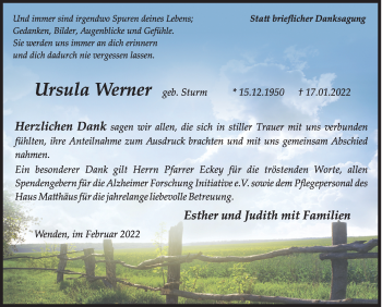 Traueranzeige von Ursula Werner von Siegener Zeitung
