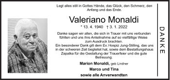 Traueranzeige von Valeriano Monaldi von Siegener Zeitung