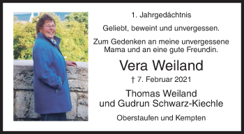 Traueranzeige von Vera Weiland von Siegener Zeitung