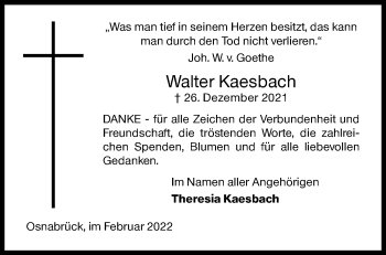 Traueranzeige von Walter Kaesbach von Siegener Zeitung