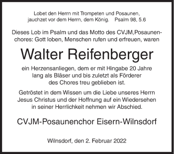 Traueranzeige von Walter Reifenberger von Siegener Zeitung