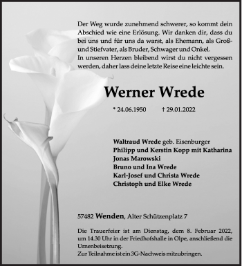 Traueranzeige von Werner Wrede von Siegener Zeitung
