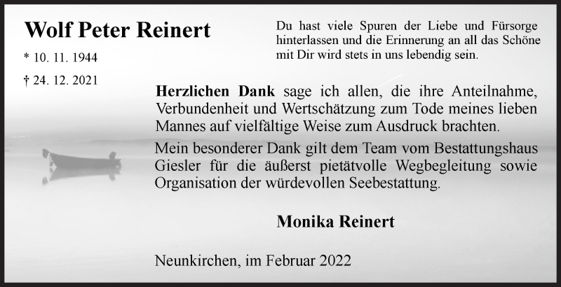  Traueranzeige für Wolf Peter Reinert vom 26.02.2022 aus Siegener Zeitung