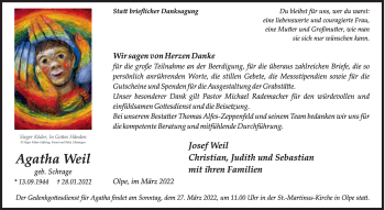 Traueranzeige von Agatha Weil von Siegener Zeitung
