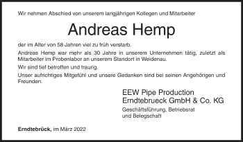 Traueranzeige von Andreas Hemp von Siegener Zeitung