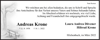 Traueranzeige von Andreas Krone von Siegener Zeitung