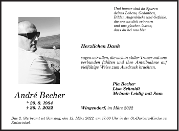 Traueranzeige von André Becher von Siegener Zeitung