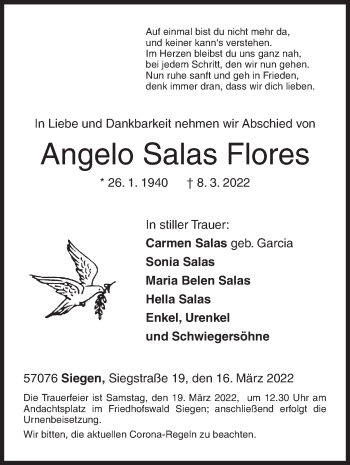 Traueranzeige von Angelo Salas Flores von Siegener Zeitung