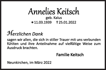 Traueranzeige von Annelies Keitsch von Siegener Zeitung
