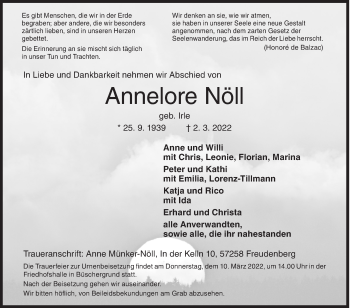 Traueranzeige von Annelore Nöll von Siegener Zeitung