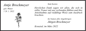 Traueranzeige von Antje Brockmeyer von Siegener Zeitung