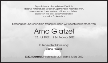 Traueranzeige von Arno Glatzel von Siegener Zeitung