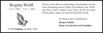 Traueranzeige von Brigitta Wolff von Siegener Zeitung