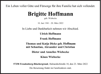 Traueranzeige von Brigitte Hoffmann von Siegener Zeitung