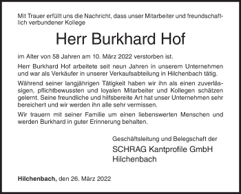 Traueranzeige von Burkhard Hof von Siegener Zeitung