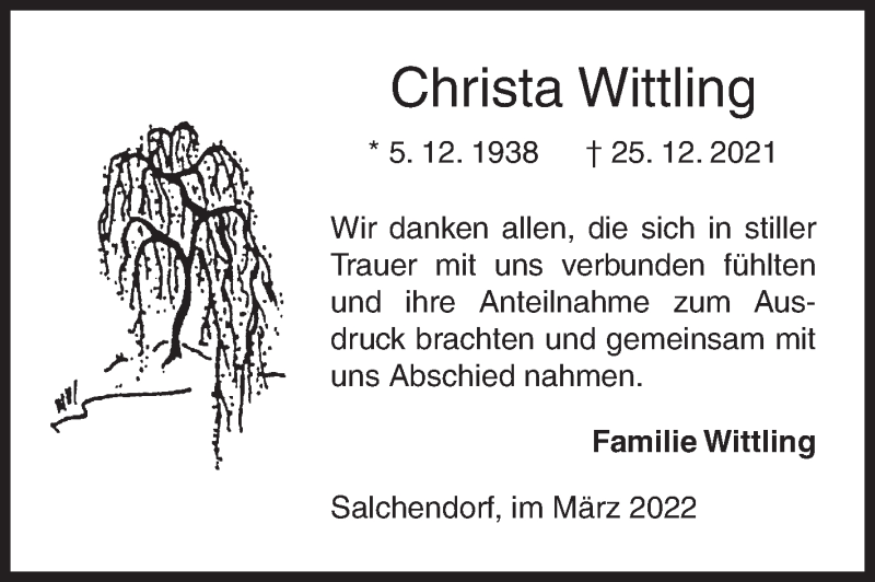  Traueranzeige für Christa Wittling vom 05.03.2022 aus Siegener Zeitung