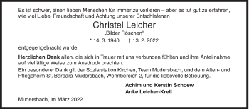 Traueranzeige von Christel Leicher von Siegener Zeitung