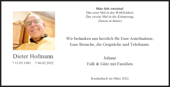 Traueranzeige von Dieter Hofmann von Siegener Zeitung