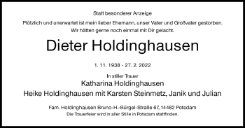 Traueranzeige von Dieter Holdinghausen von Siegener Zeitung