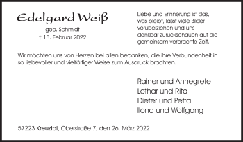 Traueranzeige von Edelgard Weiß von Siegener Zeitung