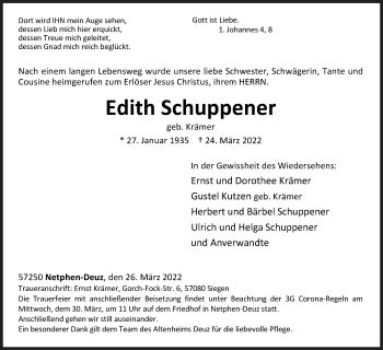 Traueranzeige von Edith Schuppener von Siegener Zeitung