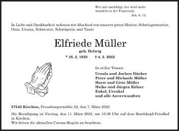 Traueranzeige von Elfriede Müller von Siegener Zeitung