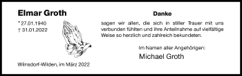 Traueranzeige von Elmar Groth von Siegener Zeitung