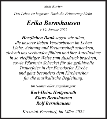 Traueranzeige von Erika Bernshausen von Siegener Zeitung