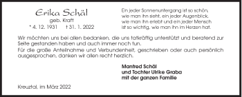 Traueranzeige von Erika Schäl von Siegener Zeitung