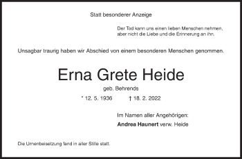 Traueranzeige von Erna Grete Heide von Siegener Zeitung