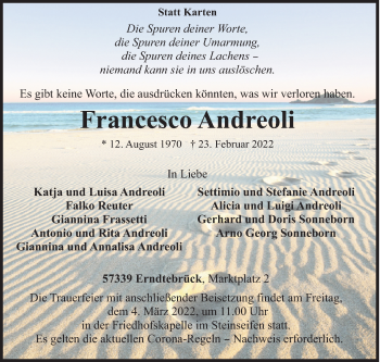 Traueranzeige von Francesco Andreoli von Siegener Zeitung