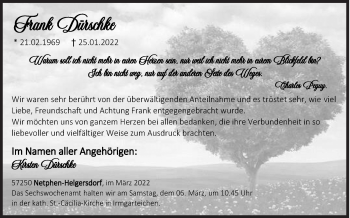 Traueranzeige von Frank Dürschke von Siegener Zeitung
