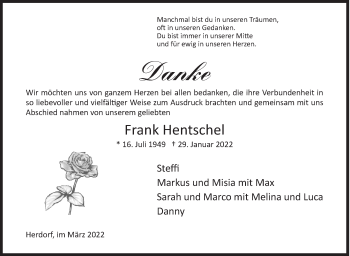 Traueranzeige von Frank Hentschel von Siegener Zeitung
