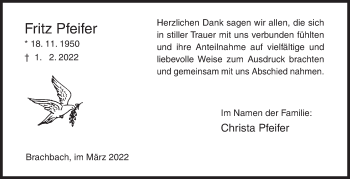 Traueranzeige von Fritz Pfeifer von Siegener Zeitung