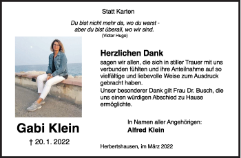 Traueranzeige von Gabi Klein von Siegener Zeitung