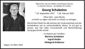 Traueranzeige von Georg Schabelon von Siegener Zeitung