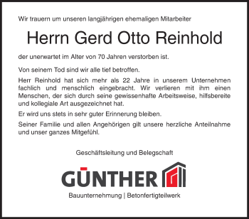 Traueranzeige von Gerd Otto Reinhold von Siegener Zeitung