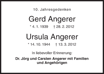 Traueranzeige von Gerd und Ursula Angerer von Siegener Zeitung