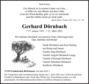 Traueranzeige von Gerhard Dörnbach von Siegener Zeitung