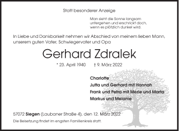 Traueranzeige von Gerhard Zdralek von Siegener Zeitung