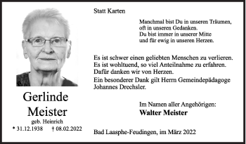 Traueranzeige von Gerlinde Meister von Siegener Zeitung