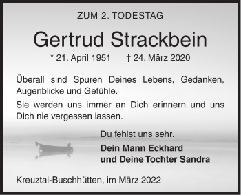 Traueranzeige von Gertrud Strackbein von Siegener Zeitung